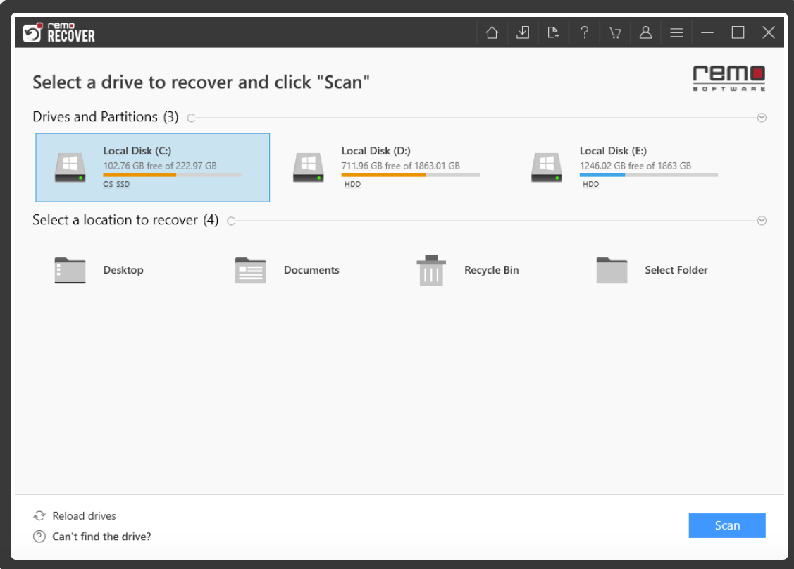 screenshot of Remo Recover Windows